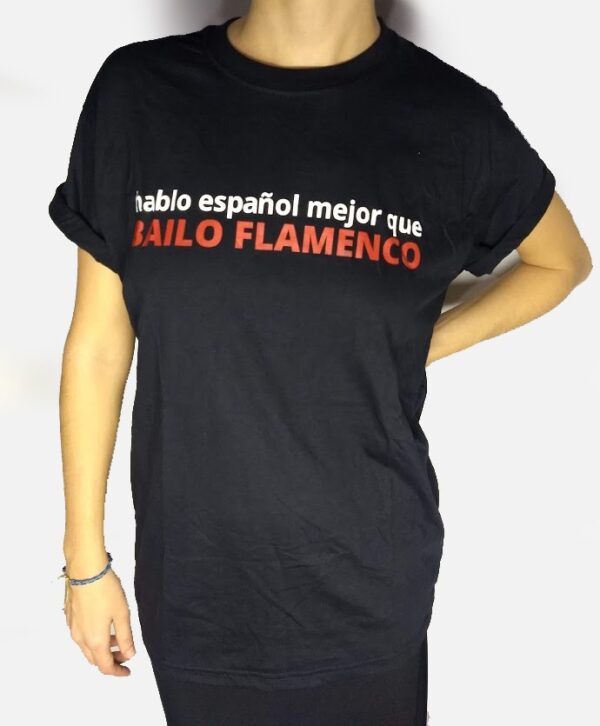 Camiseta Flamenca Hablo Español Preta